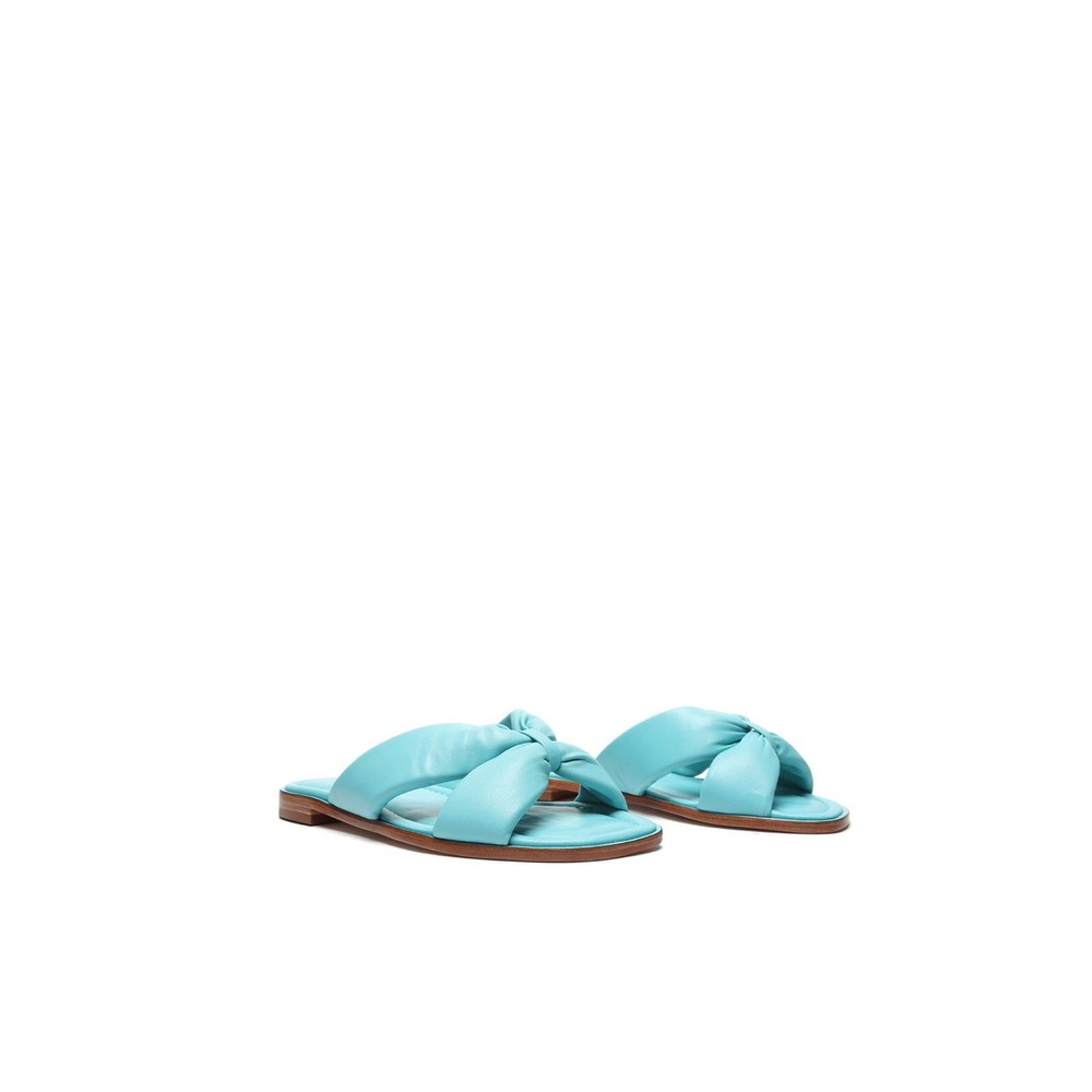 New SCHUTZ Fairy Padded Leather River Aqua FLAT SLIP ON Women's Sandals Sz 8.5 M